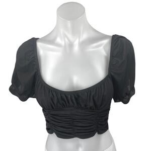 Princess Polly Women's Black Short Puff Sleeve Ruched Crop Blouse Top Size 6